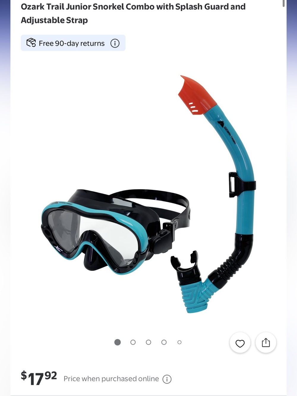 Ozark Trail Youth 7+ Swim Mask and Snorkel Set black and blue New never used